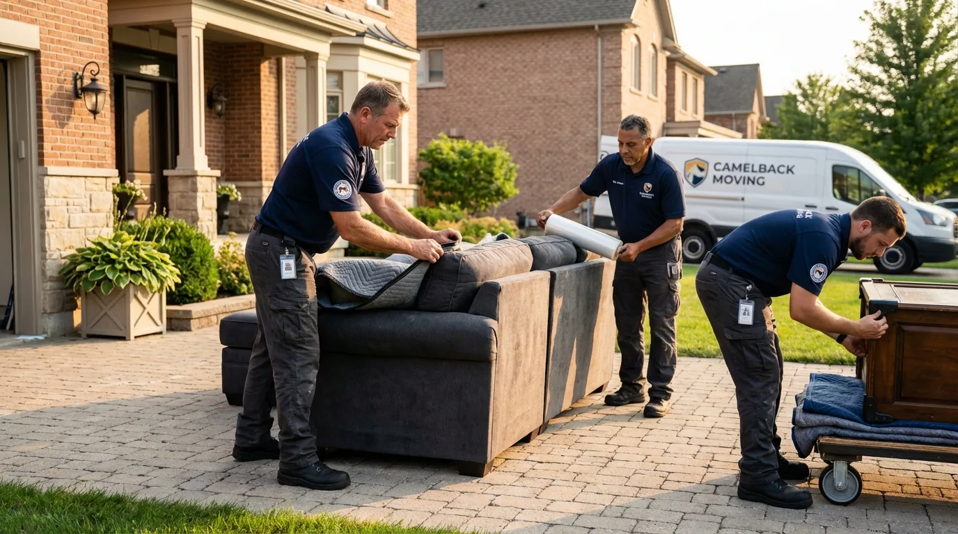 Large estate moving crew wrapping furniture in North Bend, OR