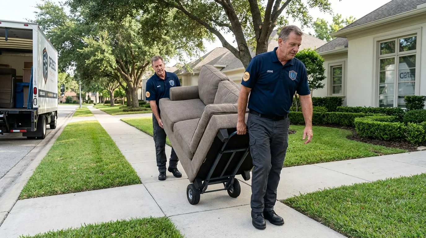 Local residential moving crew loading furniture in North Bend, OR
